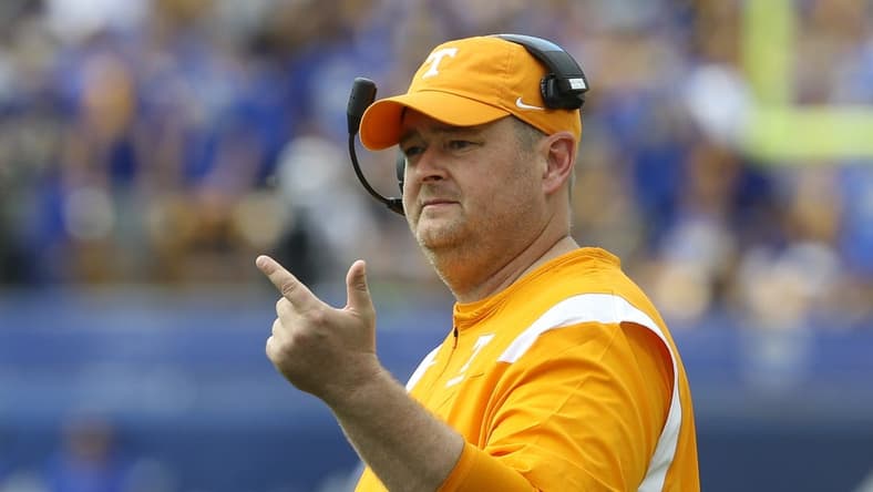 Sep 10, 2022; Pittsburgh, Pennsylvania, USA;  Tennessee Volunteers head coach Josh Heupel gestures on the sidelines against the Pittsburgh Panthers during the second quarter at Acrisure Stadium. Mandatory Credit: Charles LeClaire-USA TODAY Sports