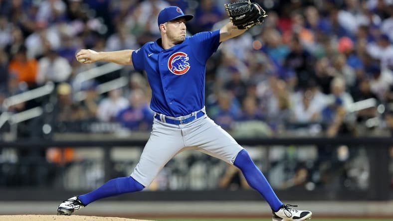 Sep 13, 2022; New York City, New York, USA; Chicago Cubs starting pitcher Adrian Sampson (41) pitches against the New York Mets during the first inning at Citi Field. Mandatory Credit: Brad Penner-USA TODAY Sports