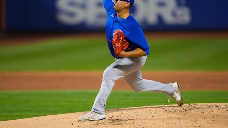 Sep 12, 2022; New York City, New York, USA; Chicago Cubs pitcher Javier Assad (72) delivers a pitch against the New York Metsduring the first inning at Citi Field. Mandatory Credit: Gregory Fisher-USA TODAY Sports