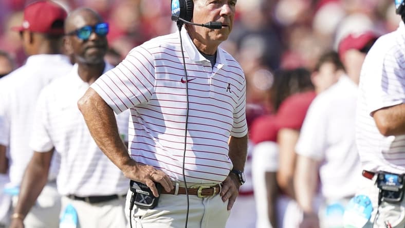 Sep 17, 2022; Tuscaloosa, Alabama, USA; Alabama Crimson Tide head coach Nick Saban at Bryant-Denny Stadium. Mandatory Credit: Marvin Gentry-USA TODAY Sports