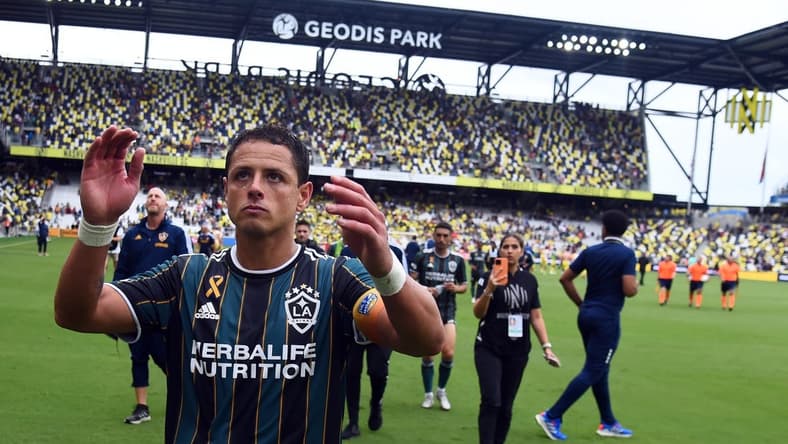 Sep 10, 2022; Nashville, Tennessee, USA; Los Angeles Galaxy forward Javier Hernandez (14) leaves the field after a tie against the Nashville SC at Geodis Park. Mandatory Credit: Christopher Hanewinckel-USA TODAY Sports