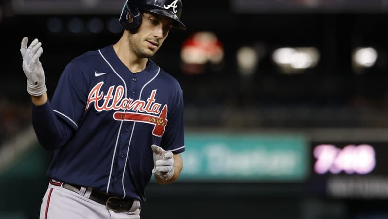 Sep 26, 2022; Washington, District of Columbia, USA; Atlanta Braves first baseman Matt Olson (28) rounds the bases after hitting a two run home run against the Washington Nationals during the fourth inning at Nationals Park. Mandatory Credit: Geoff Burke-USA TODAY Sports