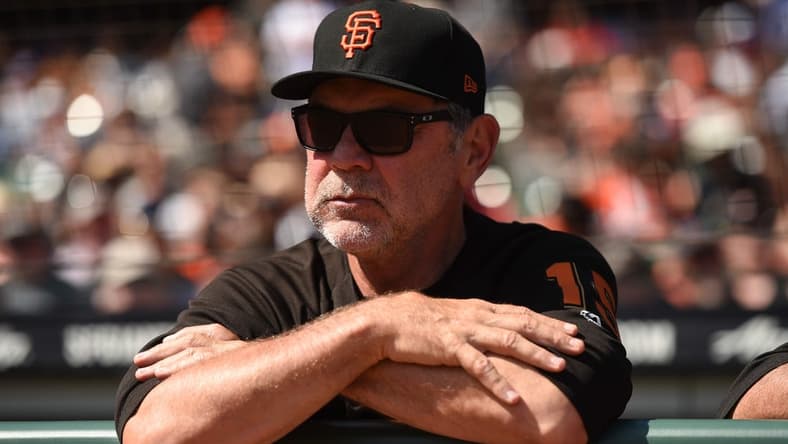 Sep 26, 2019; San Francisco, CA, USA; San Francisco Giants manager Bruce Bochy during the game against the Colorado Rockies at Oracle Park. Mandatory Credit: Cody Glenn-USA TODAY Sports