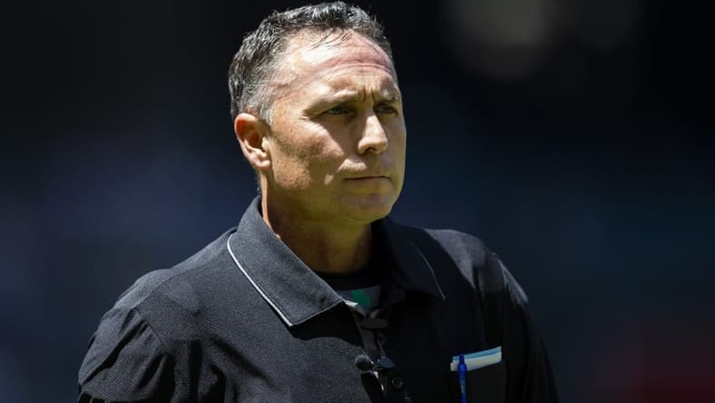 Apr 27, 2022; Phoenix, Arizona, USA; MLB umpire Dan Iassogna during the Arizona Diamondbacks game against the Los Angeles Dodgers at Chase Field. Mandatory Credit: Mark J. Rebilas-USA TODAY Sports