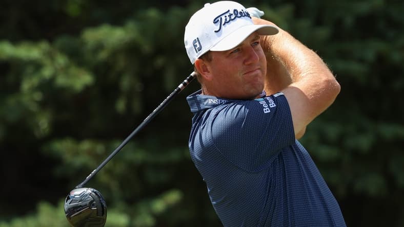 Jul 24, 2022; Blaine, Minnesota, USA; Tom Hoge drives on the second hole during the final round of the 3M Open golf tournament. Mandatory Credit: Matt Krohn-USA TODAY Sports