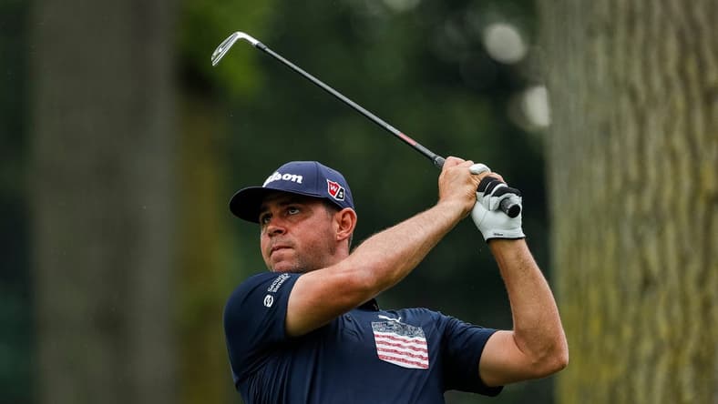 Gary Woodland tees for the 5th during Round 1 of the Rocket Mortgage Classic at the Detroit Golf Club in Detroit on Thurs., July 28, 2022.