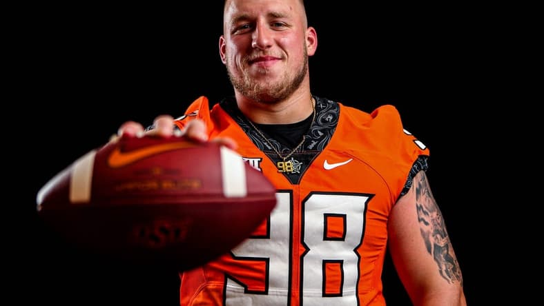 Brendon Evers (98) is pictured at Media Day at Oklahoma State campus in Stillwater on Saturday, Aug. 6, 2022.

Osu 97