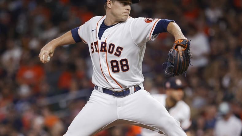 Aug 27, 2022; Houston, Texas, USA; Houston Astros relief pitcher Phil Maton (88) delivers a pitch during the seventh inning against the Baltimore Orioles at Minute Maid Park. Mandatory Credit: Troy Taormina-USA TODAY Sports
