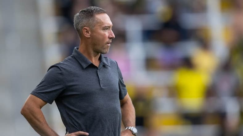 Sep 3, 2022; Columbus, Ohio, USA; Columbus Crew head coach Caleb Porter in the first half against the Chicago Fire at Lower.com Field. Mandatory Credit: Trevor Ruszkowski-USA TODAY Sports