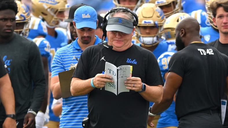Sep 17, 2022; Pasadena, California, USA;  UCLA Bruins head coach Chip Kelly on the sidelines during the second half against the South Alabama Jaguars at the Rose Bowl. Mandatory Credit: Jayne Kamin-Oncea-USA TODAY Sports