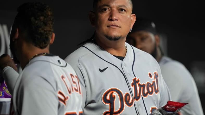Sep 20, 2022; Baltimore, Maryland, USA; Detroit Tigers first baseman Miguel Cabrera (24) prior to the game against the Baltimore Orioles at Oriole Park at Camden Yards. Mandatory Credit: Mitch Stringer-USA TODAY Sports