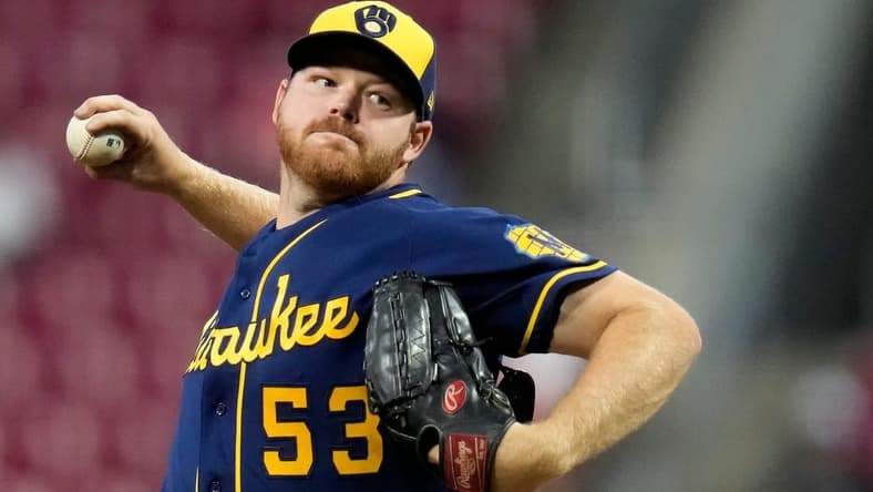 Milwaukee Brewers starting pitcher Brandon Woodruff (53) throws a pitch in the third inning of the MLB National game between the Cincinnati Reds and the Milwaukee Brewers at Great American Ball Park in downtown Cincinnati on Thursday, Sept. 22, 2022.
Milwaukee Brewers At Cincinnati Reds