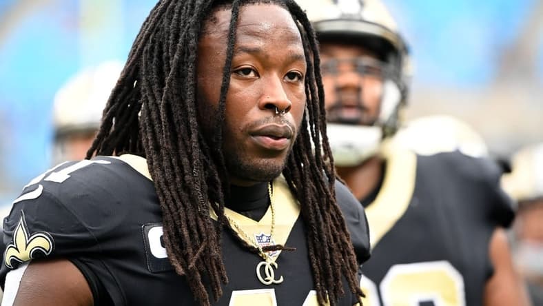 Sep 25, 2022; Charlotte, North Carolina, USA;  New Orleans Saints running back Alvin Kamara (41) before the game at Bank of America Stadium. Mandatory Credit: Bob Donnan-USA TODAY Sports