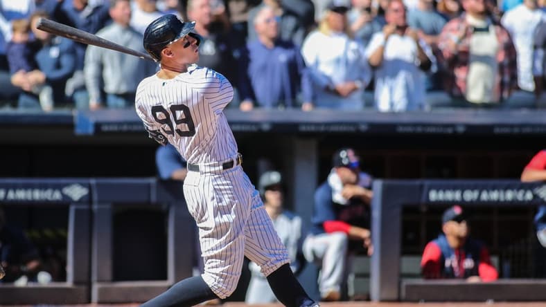 Sep 24, 2022; Bronx, New York, USA;  New York Yankees right fielder Aaron Judge (99) at Yankee Stadium. Mandatory Credit: Wendell Cruz-USA TODAY Sports