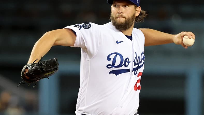 Sep 30, 2022; Los Angeles, California, USA;  Los Angeles Dodgers starting pitcher Clayton Kershaw (22) pitches during the first inning against the Colorado Rockies at Dodger Stadium. Mandatory Credit: Kiyoshi Mio-USA TODAY Sports