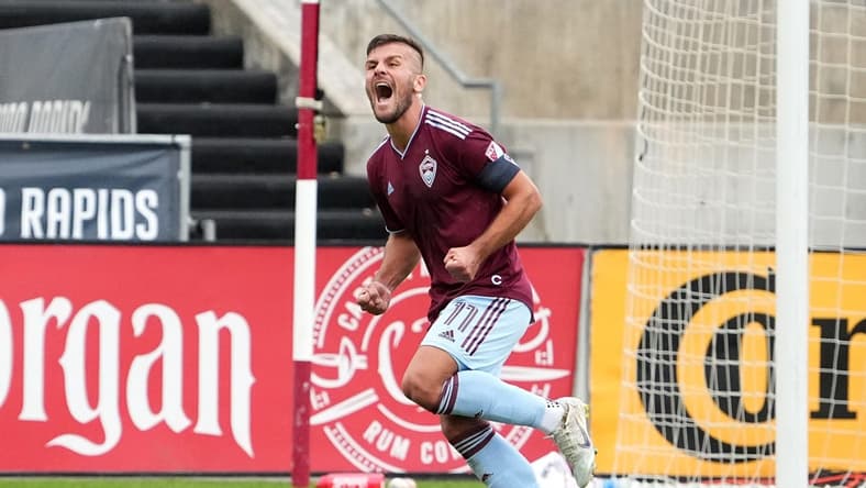 Oct 1, 2022; Commerce City, Colorado, USA; Colorado Rapids forward Diego Rubio (11) celebrates his goal in the second half against FC Dallas at Dick's Sporting Goods Park. Mandatory Credit: Ron Chenoy-USA TODAY Sports