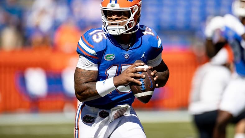 Florida Gators quarterback Anthony Richardson (15) warms up before the game against the Eastern Washington Eagles at Steve Spurrier Field at Ben Hill Griffin Stadium in Gainesville, FL on Sunday, October 2, 2022. [Matt Pendleton/Gainesville Sun]

Ncaa Football Florida Gators Vs Eastern Washington Eagles