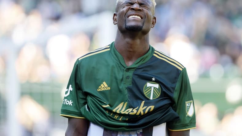 Oct 2, 2022; Portland, Oregon, USA; Portland Timbers forward Dairon Asprilla (27) reacts after scoring a goal during the second half against the LAFC at Providence Park. Mandatory Credit: Soobum Im-USA TODAY Sports