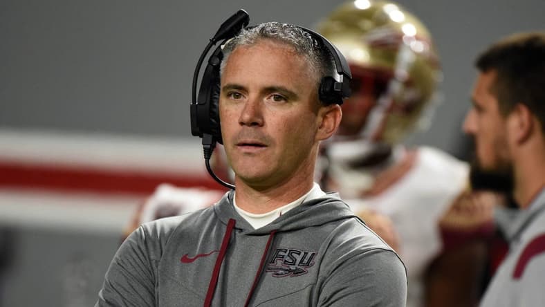 Oct 8, 2022; Raleigh, North Carolina, USA; Florida State Seminoles head coach Mike Norvell during the first half against the North Carolina State Wolfpack at Carter-Finley Stadium. Mandatory Credit: Rob Kinnan-USA TODAY Sports