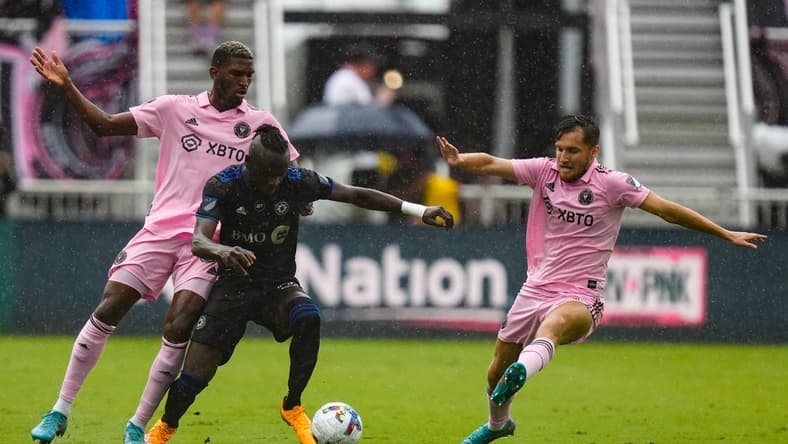 Oct 9, 2022; Fort Lauderdale, Florida, USA; CF Montreal forward Kei Kamara (23) dribbles the ball against the Inter Miami during the first half at DRV PNK Stadium. Mandatory Credit: Rich Storry-USA TODAY Sports