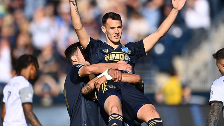 Oct 9, 2022; Philadelphia, Pennsylvania, USA;  Philadelphia Union midfielder Daniel Gazdag (6) celebrates after scoring a goal against Tornoto FC in the second half at Subaru Park. Mandatory Credit: Kyle Ross-USA TODAY Sports