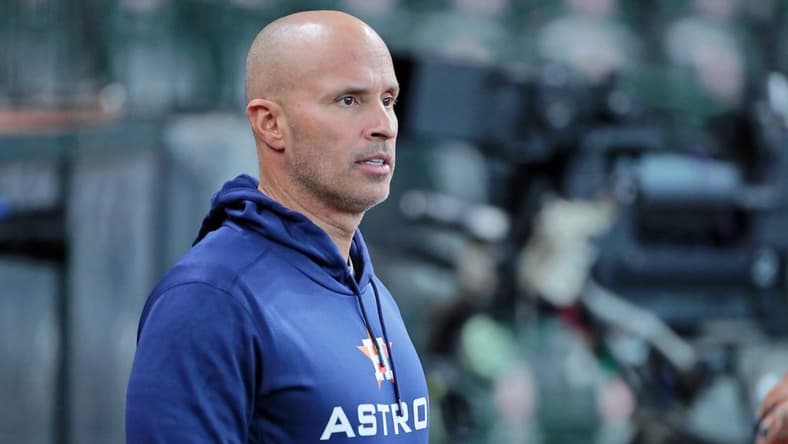 Oct 11, 2022; Houston, Texas, USA; Houston Astros bench coach Joe Espada (19) looks on before game one of the ALDS for the 2022 MLB Playoffs against the Seattle Mariners at Minute Maid Park. Mandatory Credit: Erik Williams-USA TODAY Sports