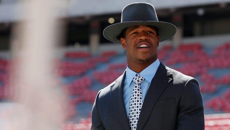 Georgia linebacker Nolan Smith arrives at the Dawg Walk before the start of a NCAA college football game between Vanderbilt and Georgia in Athens, Ga., on Saturday, Oct. 15, 2022.

News Joshua L Jones