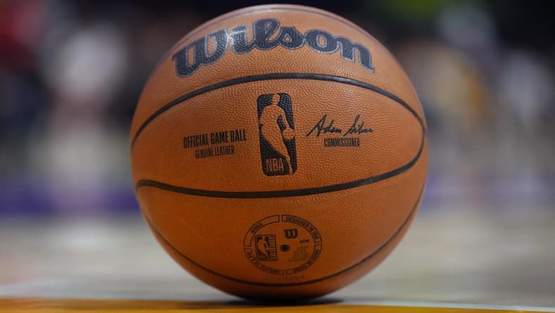 Oct 20, 2022; Los Angeles, California, USA; Detailed view of a NBA Wilson official game ball on the court at the Crypto.com Arena. Mandatory Credit: Kirby Lee-USA TODAY Sports