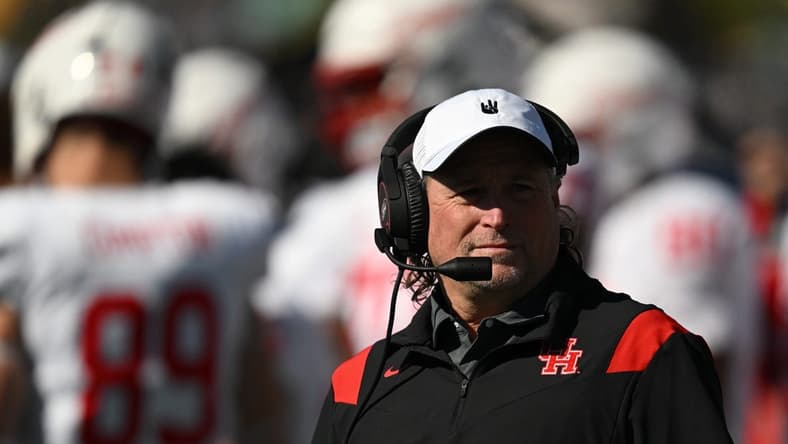 Oct 22, 2022; Annapolis, Maryland, USA;  Houston Cougars head coach Dana Holgorsen during the first half against the Navy Midshipmen at Navy-Marine Corps Memorial Stadium. Mandatory Credit: Tommy Gilligan-USA TODAY Sports