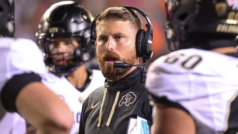 Colorado head coach Mike Sanford Jr. talks to players during the third quarter against Oregon State at Reser Stadium in Corvallis, Ore. on Saturday, Oct. 22, 2022.

Ncaa Football Colorado At Oregon State 1900