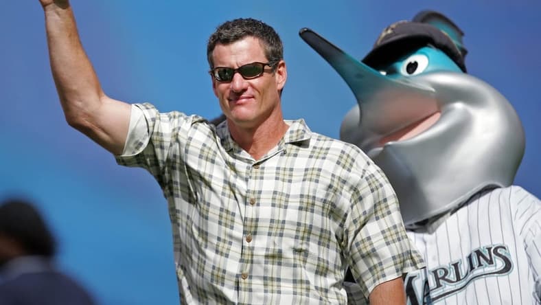 Jeff Conine being honored before the Marlins 2008 season opener.