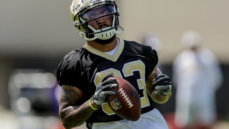 Jun 14, 2022; New Orleans, Louisiana, USA; New Orleans Saints running back Abram Smith (33) runs drills during minicamp at the New Orleans Saints Training Facility. Mandatory Credit: Stephen Lew-USA TODAY Sports