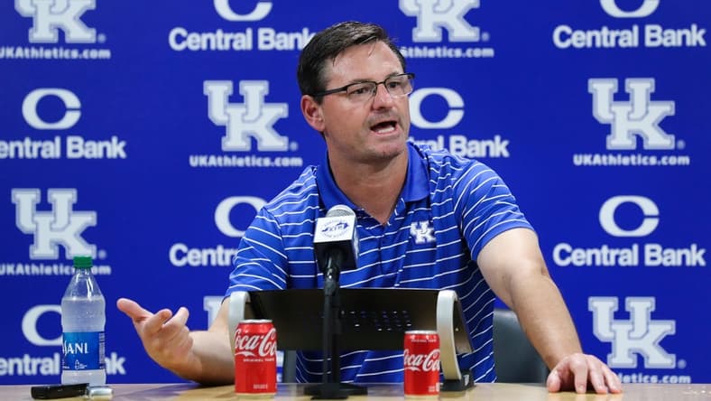 UK offensive coordinator Rich Scangarello talked about the offense for the upcoming season during a Media Day event at Kroger Field in Lexington, Ky. on Aug. 3, 2022.
Uk Football03 Sam