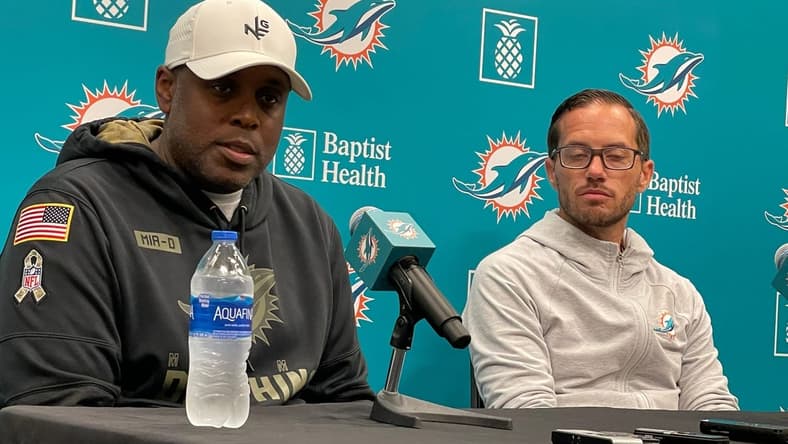 Dolphins general manager Chris Grier and coach Mike McDaniel address reporters Tuesday.
Img 9284