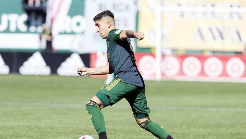Oct 2, 2022; Portland, Oregon, USA; Portland Timbers defender Claudio Bravo (5) controls the ball during the second half against the LAFC at Providence Park. Mandatory Credit: Soobum Im-USA TODAY Sports