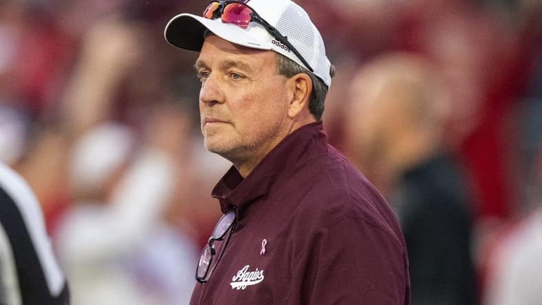 Oct 8, 2022; Tuscaloosa, Alabama, USA;  Texas A&M Aggies head coach Jimbo Fisher prior to a game against the  Alabama Crimson Tide at Bryant-Denny Stadium. Mandatory Credit: Marvin Gentry-USA TODAY Sports