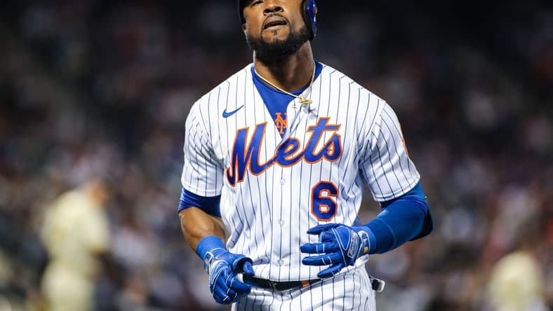 Oct 9, 2022; New York City, New York, USA; New York Mets right fielder Starling Marte (6) at Citi Field. Mandatory Credit: Wendell Cruz-USA TODAY Sports