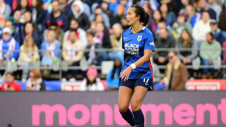 Oct 23, 2022; Seattle, Washington, USA; OL Reign defender Sam Hiatt (17) controls the ball during the first half against the Kansas City Current during the semifinals of the 2022 NWSL Playoffs at Lumen Field. Mandatory Credit: Anne-Marie Sorvin-USA TODAY Sports