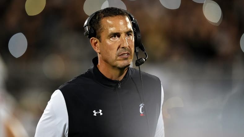 Cincinnati Bearcats head coach Luke Fickell walks back to the bench after a UCF Knights score in the fourth quarter during a college football game, Saturday, Oct. 29, 2022, at FBC Mortgage Stadium in Orlando, Fla. The UCF Knights defeated the Cincinnati Bearcats, 25-21.

Ncaaf Cincinnati Bearcats At Ucf Knights Oct 29 859