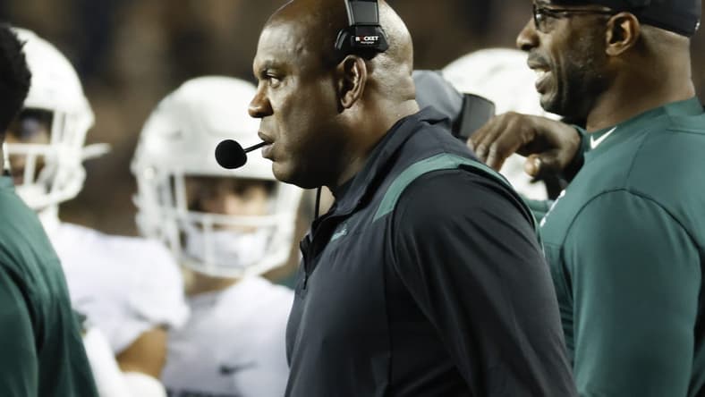 Oct 29, 2022; Ann Arbor, Michigan, USA; Michigan State Spartans head coach Mel Tucker on the sideline in the first half against the Michigan Wolverines at Michigan Stadium. Mandatory Credit: Rick Osentoski-USA TODAY Sports