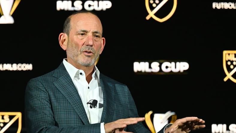 Nov 3, 2022; Los Angeles, California, US;  MLS Commissioner Don Garber delivers his 2022 MLS State of the League Address at the InterContinental Los Angeles Downton. Mandatory Credit: Jayne Kamin-Oncea-USA TODAY Sports
