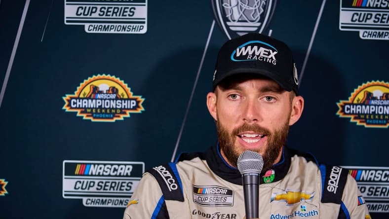Nov 3, 2022; Phoenix, AZ, USA; Ross Chastain, the driver of the NASCAR Cup Series No. 1 Trackhouse Racing Chevrolet speaks to the media during the NASCAR media day at Phoenix Convention Center on Thursday, Nov. 3, 2022 ahead of the championship races at Phoenix International Raceway. Mandatory Credit: Alex Gould/The Republic

Nascar Nascar Championship Media Day