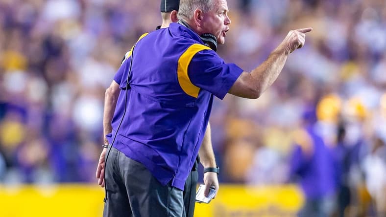 Tigers head coach Brian Kelley as the LSU Tigers take down Alabama 32-31 at Tiger Stadium in Baton Rouge, Louisiana,Saturday, Nov. 5, 2022.
Lsu Vs Alabama Football 1911