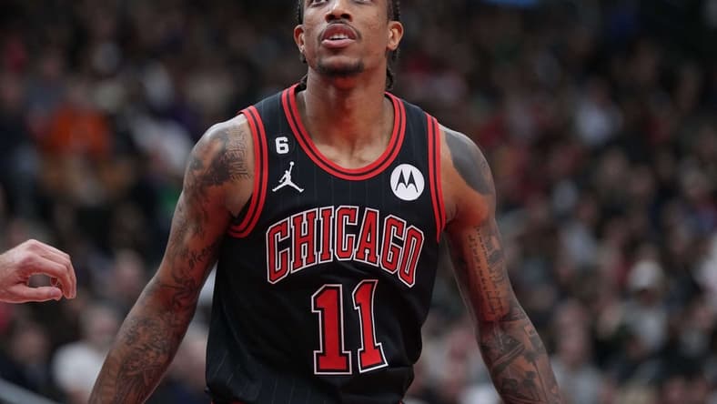 Nov 6, 2022; Toronto, Ontario, CAN; Chicago Bulls forward DeMar DeRozan (11) waits for a rebound against the Toronto Raptors during the second quarter at Scotiabank Arena. Mandatory Credit: Nick Turchiaro-USA TODAY Sports