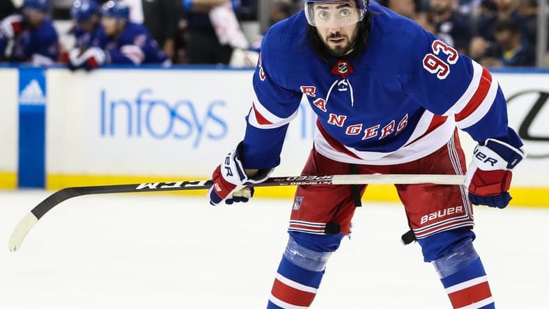 Nov 1, 2022; New York, New York, USA; New York Rangers center Mika Zibanejad (93) at Madison Square Garden. Mandatory Credit: Wendell Cruz-USA TODAY Sports