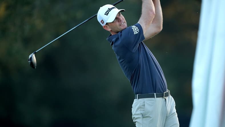 Nov 11, 2022; Houston, Texas, USA; Brendan Steele takes a tee shot on the first hole during the second round of the Cadence Bank Houston Open golf tournament. Mandatory Credit: Erik Williams-USA TODAY Sports