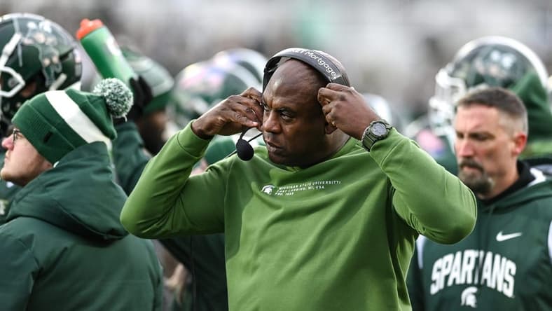 Michigan State's head coach Mel Tucker looks on during the first quarter in the game against Rutgers on Saturday, Nov. 12, 2022, in East Lansing.

221112 Msu Rutgers Fb 067a