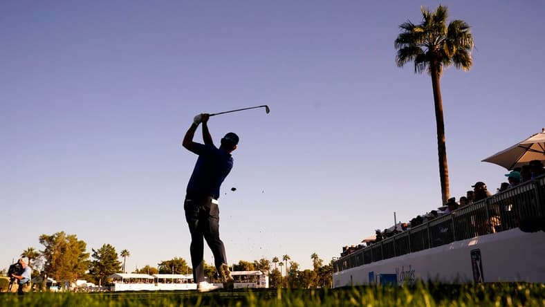 Nov 12, 2022; Phoenix, AZ, USA;  Padraig Harrington plays his tee shot on the 15th hole during round three of the Charles Schwab Championship at Phoenix Country Club. Mandatory Credit: Rob Schumacher-USA TODAY Sports