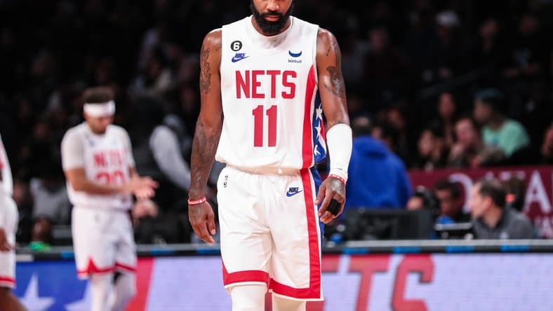 Oct 29, 2022; Brooklyn, New York, USA; Brooklyn Nets guard Kyrie Irving (11) at Barclays Center. Mandatory Credit: Wendell Cruz-USA TODAY Sports