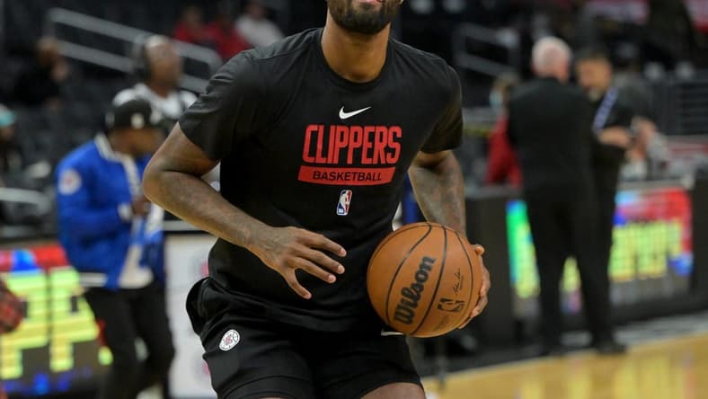 Nov 19, 2022; Los Angeles, California, USA; Los Angeles Clippers guard Paul George (13) warms up prior to the game against the San Antonio Spurs at Crypto.com Arena. Mandatory Credit: Jayne Kamin-Oncea-USA TODAY Sports